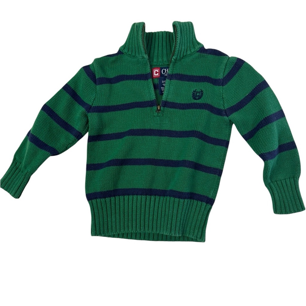 Chaps‎ Boys Sweater 2T – Green Striped Half-Zip Pullover